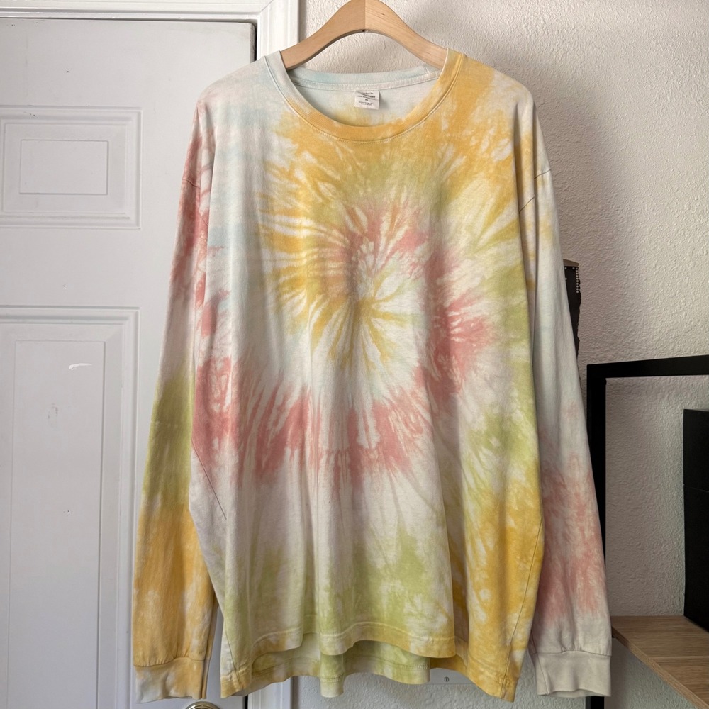 EVERYBODY.WORLD pastel rainbow tie dye cotton crew neck long sleeve tee t-shirt